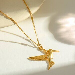 18K Gold Plated Hummingbird Necklace | Waterproof, Tarnish Proof Stainless Steel